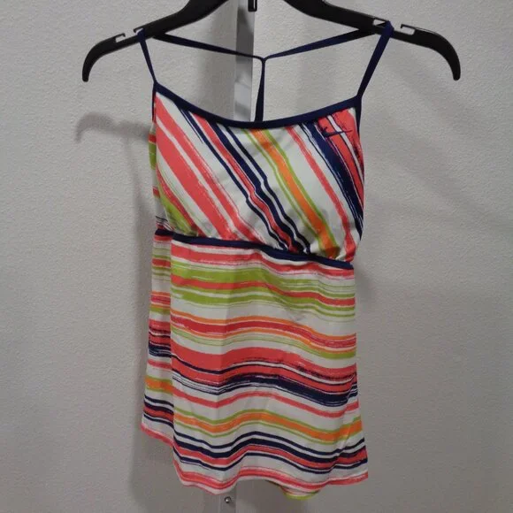 Nike Women's Tankini Swimsuit Top Padded Size 12 Striped - Picture 1 of 15